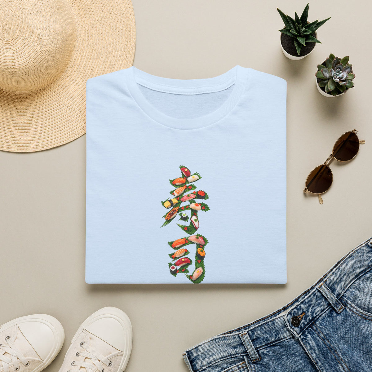寿司 Sushi Kanji Art T-Shirt | Japanese Sushi & Shiso Leaf Design