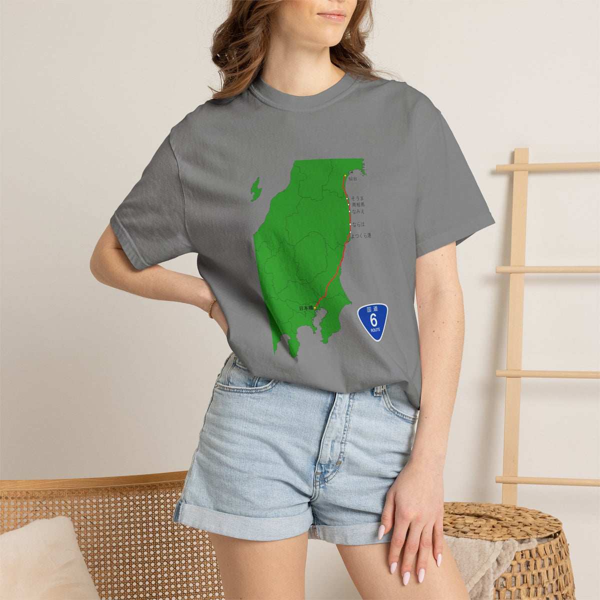 国道６号線 日本橋～仙台ルートマップ Tシャツ｜ユニセックス コットンTシャツ