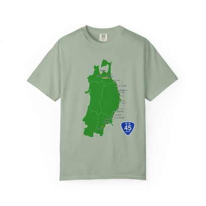 国道４５号線 仙台～青森ルートマップ Tシャツ｜震災復興｜ユニセックス コットンTシャツ