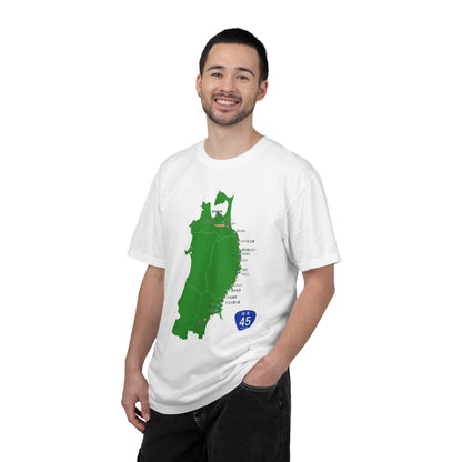 国道４５号線 仙台～青森ルートマップ Tシャツ｜震災復興｜ユニセックス コットンTシャツ