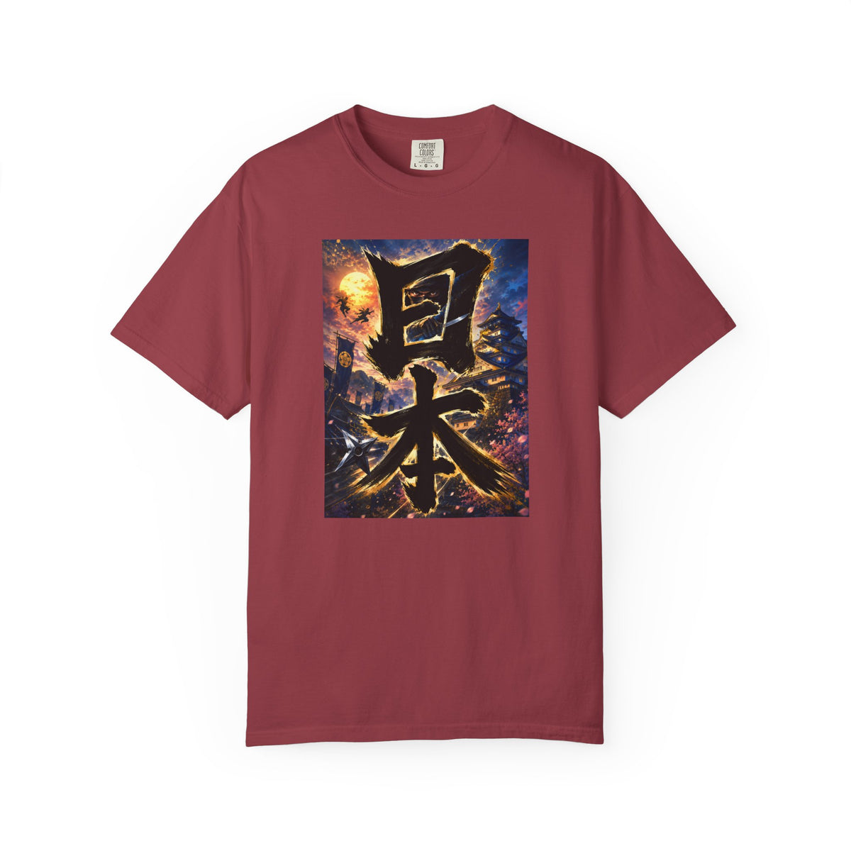 日本 書道・忍者・城デザイン Tシャツ｜和風アート｜ユニセックス コットンTシャツ