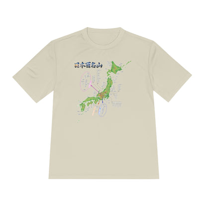 日本百名山マップTシャツ（チェックボックス付）｜100名山・標高記載・速乾ユニセックス・見やすさ重視マップ・ポリエステル１００％