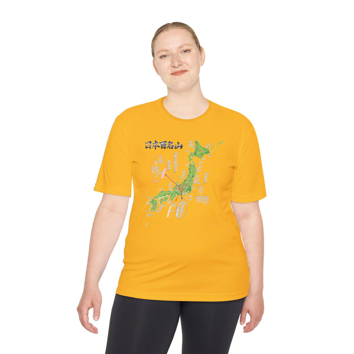 日本百名山マップTシャツ｜100名山・標高記載・速乾ユニセックス・見やすさ重視マップ・ポリエステル１００％