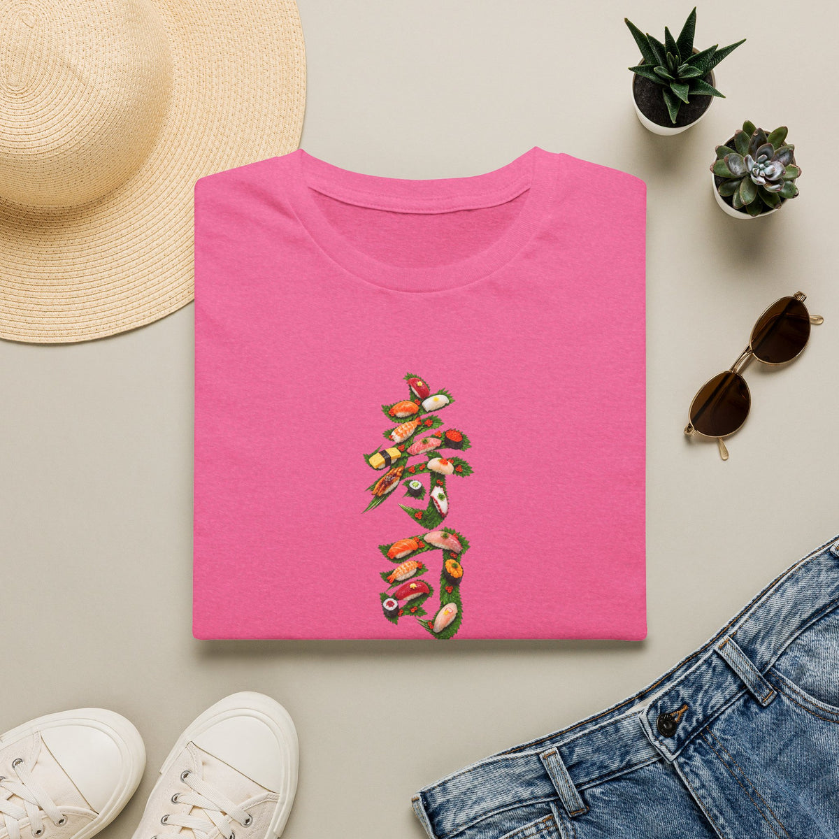 寿司 Sushi Kanji Art T-Shirt | Japanese Sushi & Shiso Leaf Design