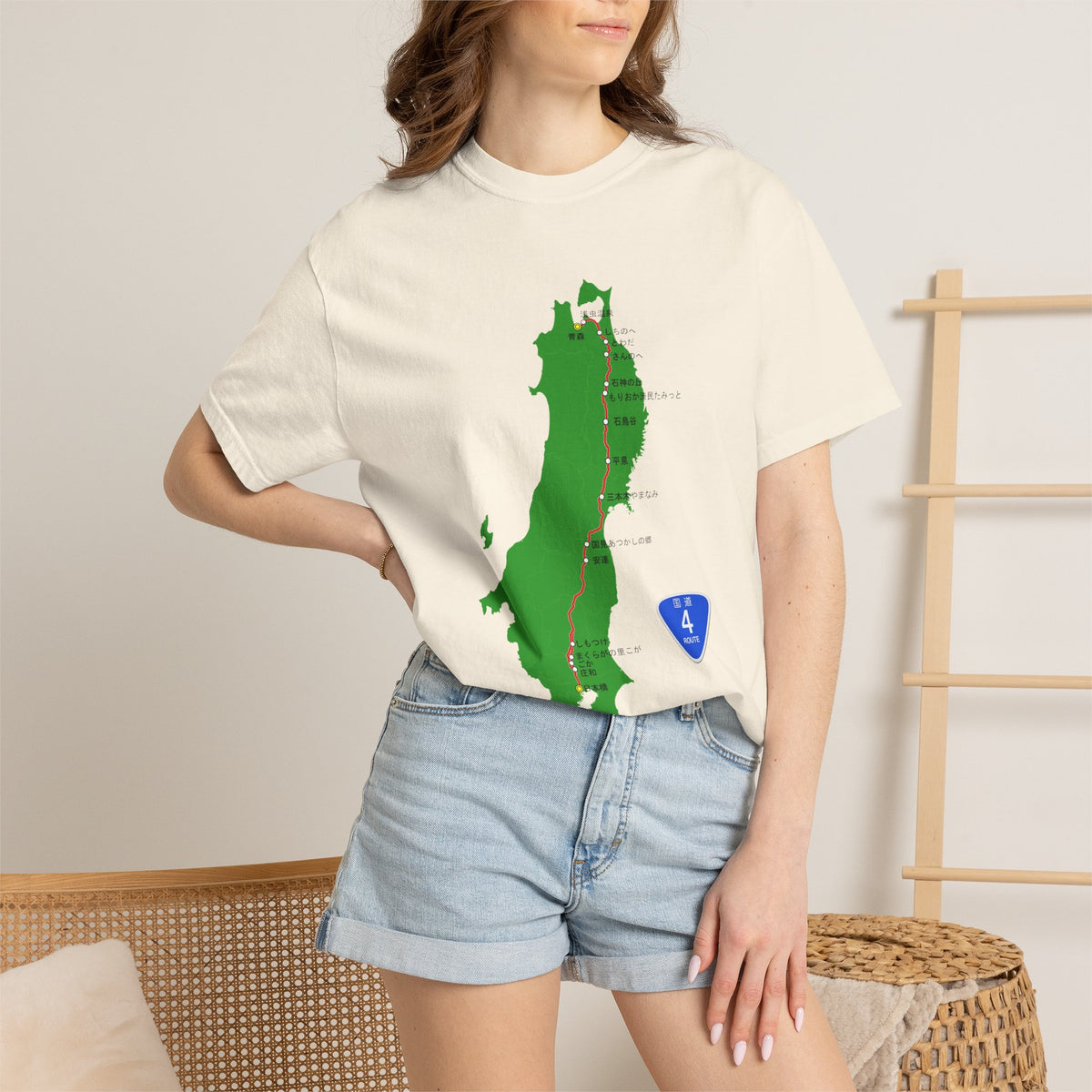 国道4号線 日本橋～青森ルートマップ Tシャツ｜ユニセックス コットンTシャツ