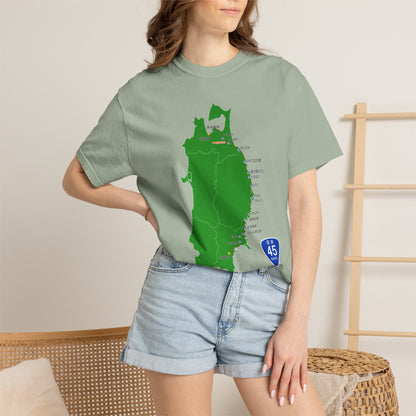 国道４５号線 仙台～青森ルートマップ Tシャツ｜震災復興｜ユニセックス コットンTシャツ