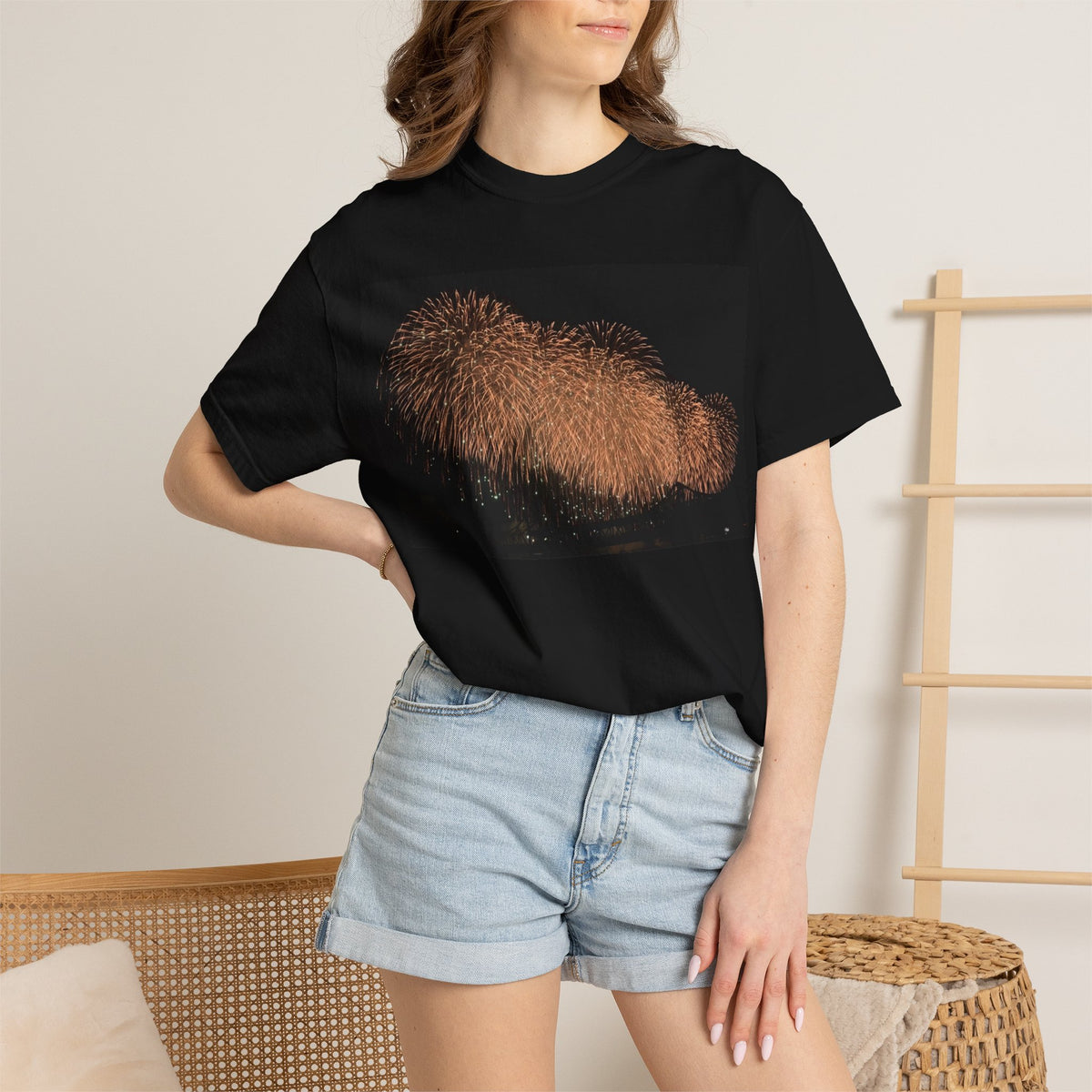 夜空を彩る大輪の華Tシャツ（2026年版） — 日本三大花火の街、2026年、長生橋、超大型ベスビアス風大花火
