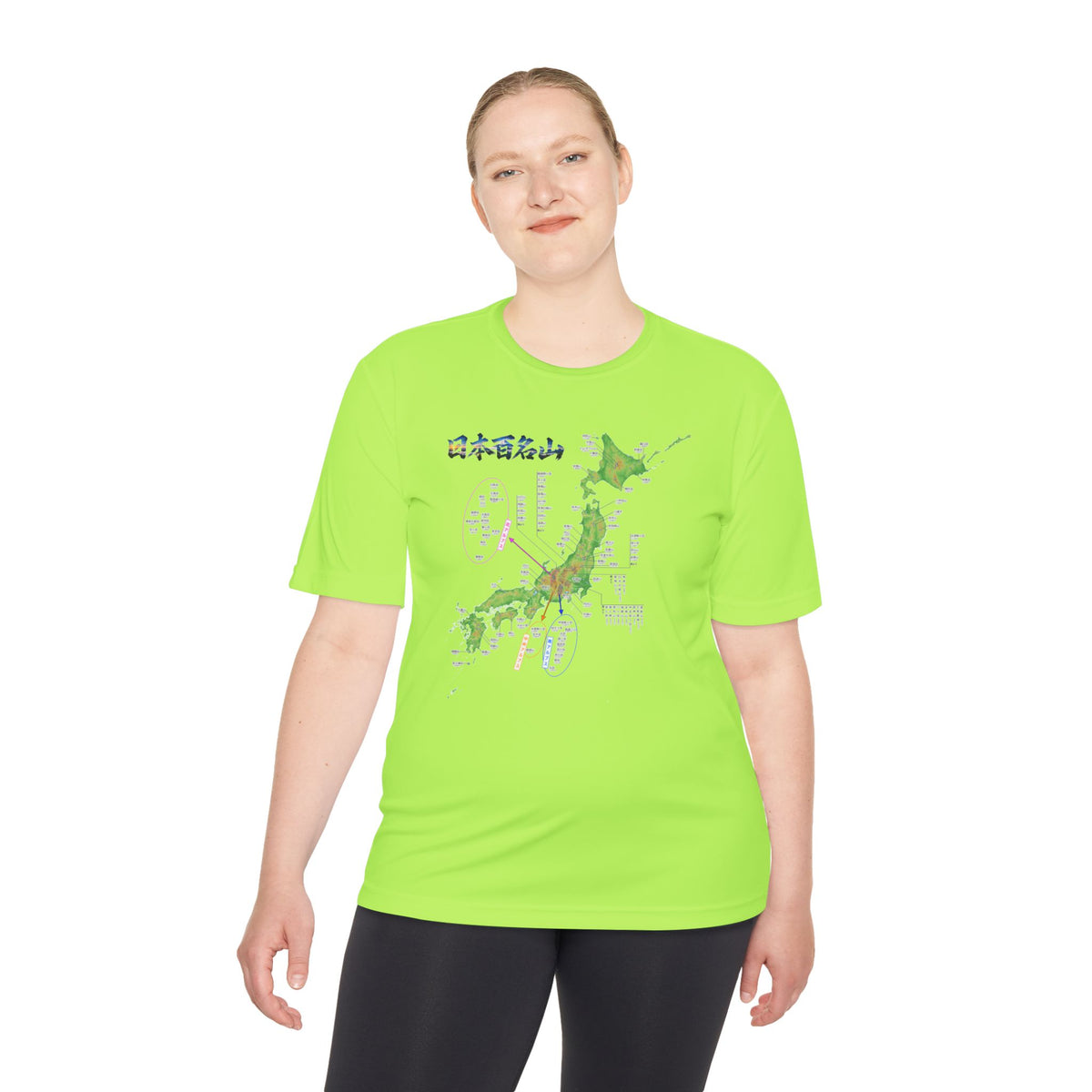 日本百名山マップTシャツ｜100名山・標高記載・速乾ユニセックス・見やすさ重視マップ・ポリエステル１００％