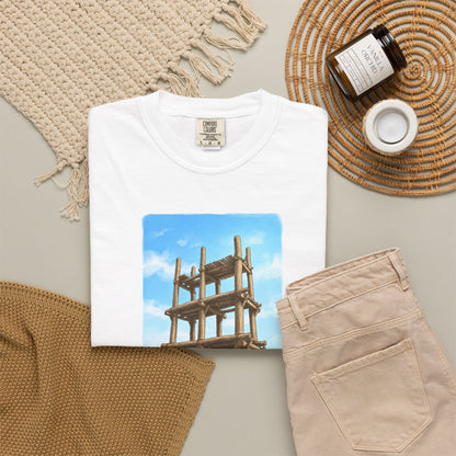 三内丸山遺跡 Tシャツ｜大型掘立柱建物｜縄文文化デザイン｜ユニセックス コットンTシャツ