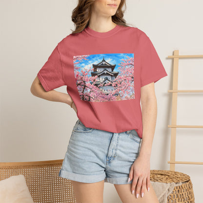 弘前城と桜 Tシャツ｜日本の春風景｜ユニセックス コットンTシャツ
