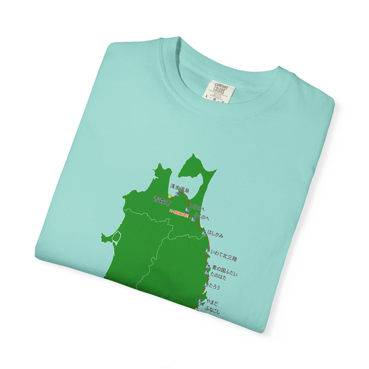 国道４５号線 仙台～青森ルートマップ Tシャツ｜震災復興｜ユニセックス コットンTシャツ
