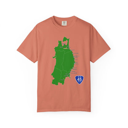 国道４５号線 仙台～青森ルートマップ Tシャツ｜震災復興｜ユニセックス コットンTシャツ