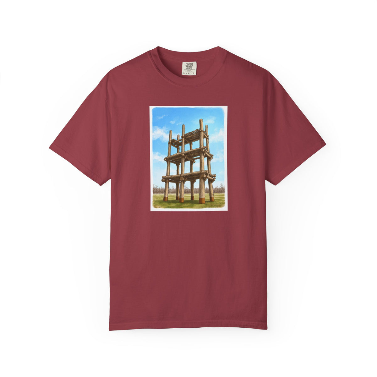 三内丸山遺跡 Tシャツ｜大型掘立柱建物｜縄文文化デザイン｜ユニセックス コットンTシャツ