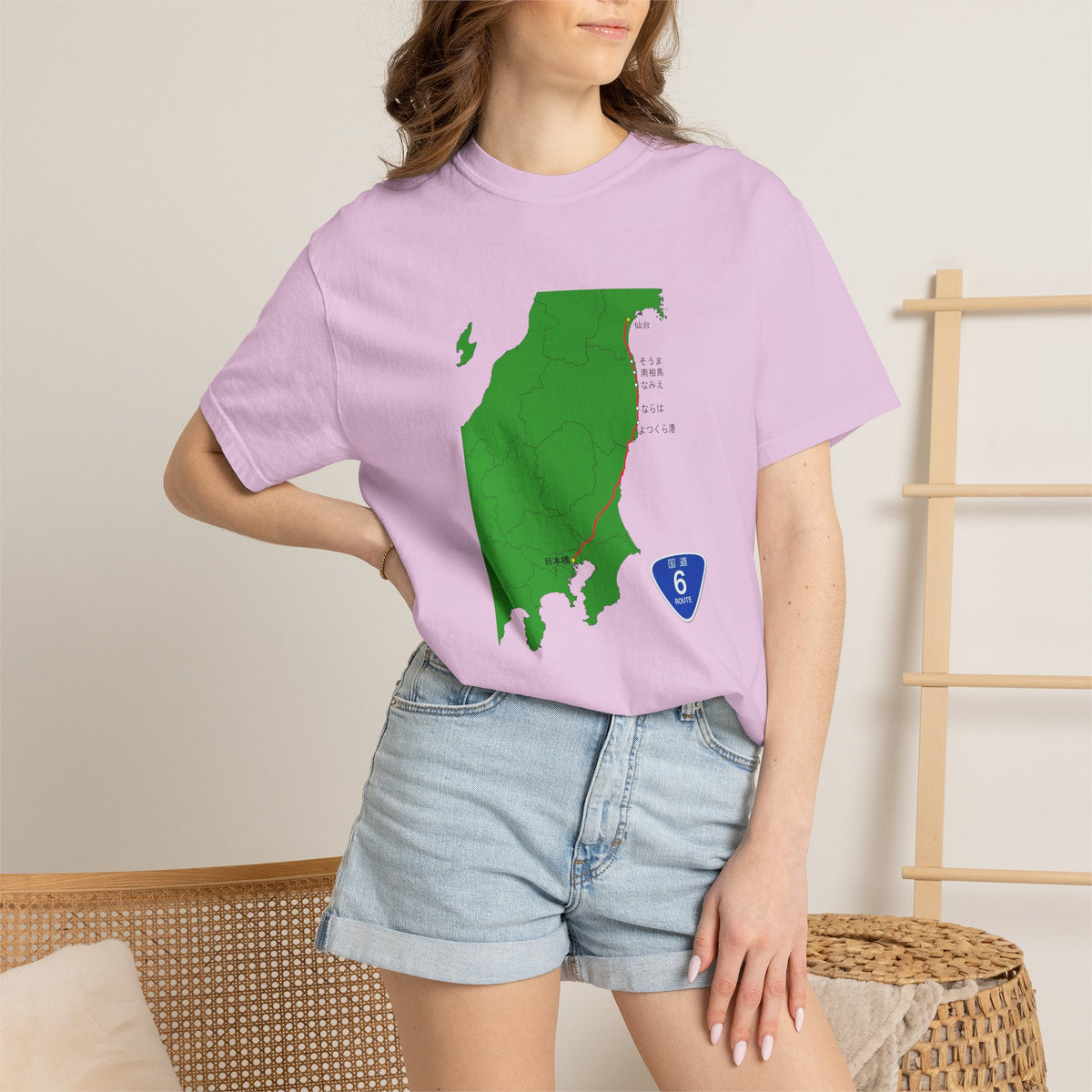国道６号線 日本橋～仙台ルートマップ Tシャツ｜ユニセックス コットンTシャツ