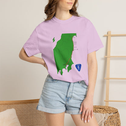 国道６号線 日本橋～仙台ルートマップ Tシャツ｜ユニセックス コットンTシャツ