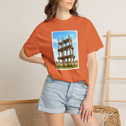 三内丸山遺跡 Tシャツ｜大型掘立柱建物｜縄文文化デザイン｜ユニセックス コットンTシャツ