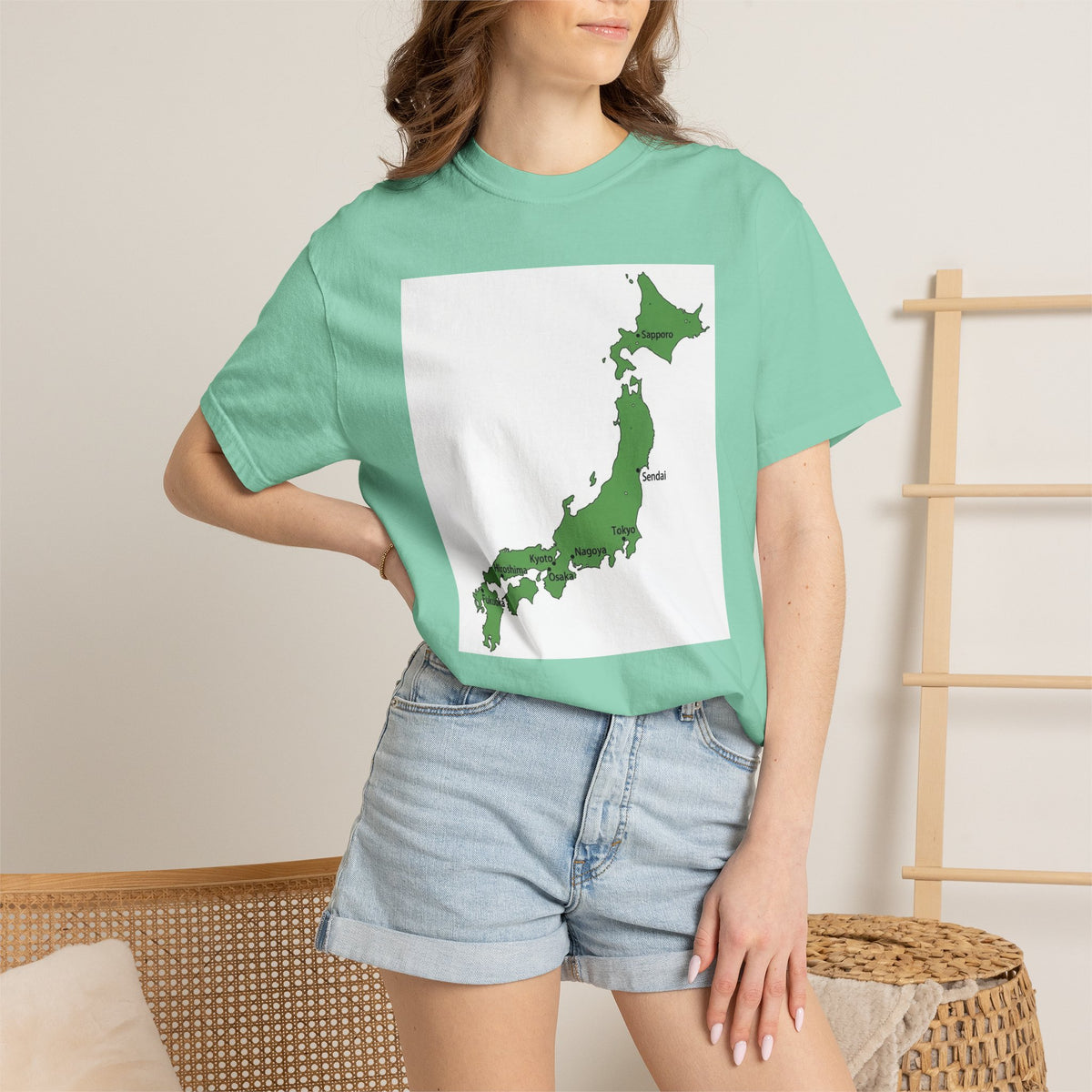 日本列島マップ Tシャツ｜主要都市入り｜Japan Map｜ユニセックス コットンTシャツ